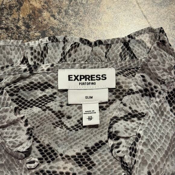 Express Top Portofino Slim Snake Minimalist Quiet Luxury Boho Button Up Gray XS - Picture 3 of 5